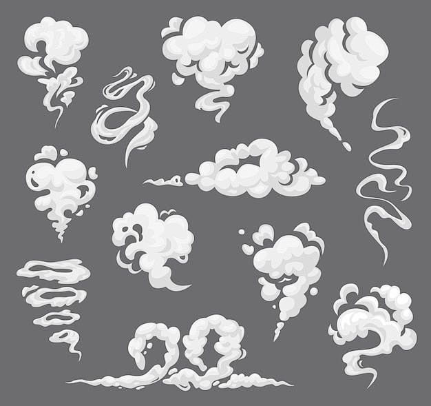 Premium Vector | Cartoon clouds, steaming smoke flows, steam explosions ...