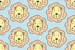 卡通可爱的狮子。无缝动物图案手绘矢量插图孤立在白色背景。孩子们被隔离在白色背景下。为您的织物，纺织品