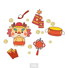 57款2024年龙年新春快乐元素对联烟花灯笼卡通贴纸模板素材 (46)