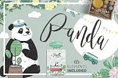 可爱的手绘熊猫夏季冒险卡通素材下载 Pandas Summer Adventure [png,jpg] - 贝图网