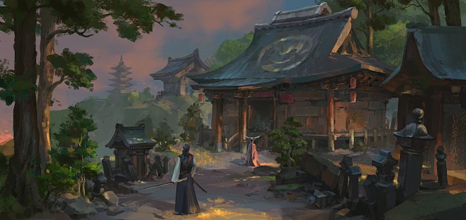 中国风场景气氛图古风山水建筑武侠仙侠CG原画游戏美术素材-花瓣网