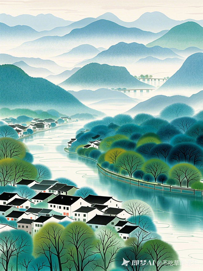平面设计海报，乌镇，景深构图，超广角镜头...