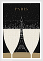 Illustration, Paris Print , Eiffel Tower Drawing - 13x19 Art Print, Art Poster, Paris Illustration, Black and Gold