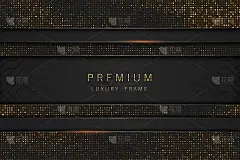 向量黑色和金色抽象标题豪华框架。黑色背景上闪闪发光的亮片。水平线优质标签设计