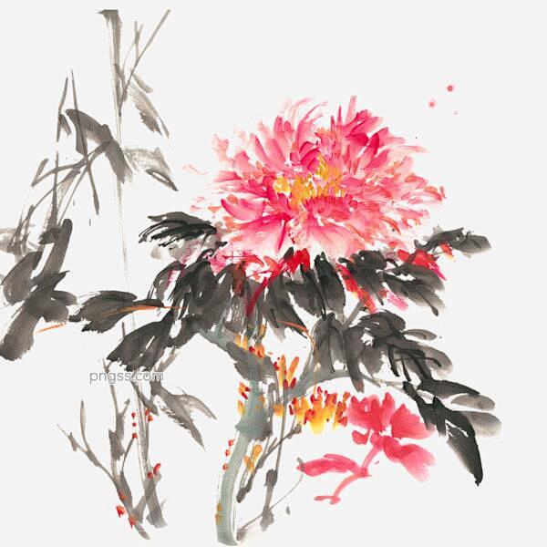 鲜艳的牡丹花水墨画PNG免抠素材图片大小...