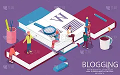 等距的书。创意概念写作或博客，教育和内容管理的网页，横幅，社会媒体，文件，海报。矢量插图新闻，文案，