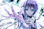 blue_eyes nuwanko original polychromatic purple_hair techgirl