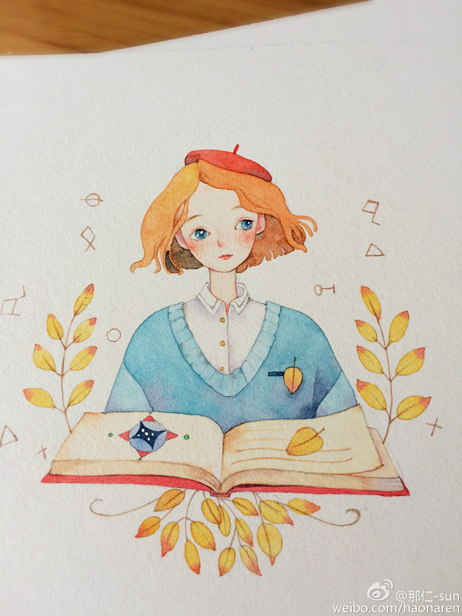 水彩画 手绘 插画 女孩 作者微博by ...