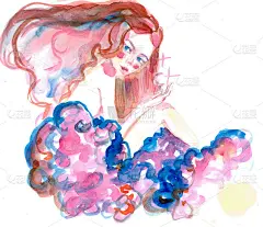 神奇的水彩画女孩坐在云端。儿童书籍海报