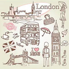 可爱手绘伦敦巴黎矢量素材