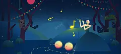 初夏唯美夜景卡通手绘深蓝背景高清素材 设计图片 页面网页 平面电商 创意素材