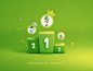 TOP 3 number crown yellow green list ranking icon 3d illustration c4d design ui graphic