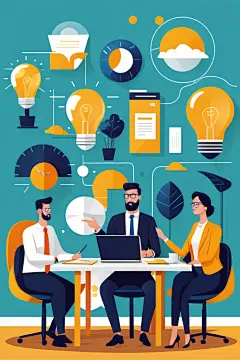 科技金融扁平风商务办公场景插画