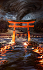 The storm in Itsukushima, Keiji Hida : Book cover of History of Deities written by Takahumi Takada.
