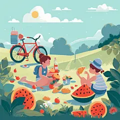设图户外郊游露营场景扁平风夏季人物插画