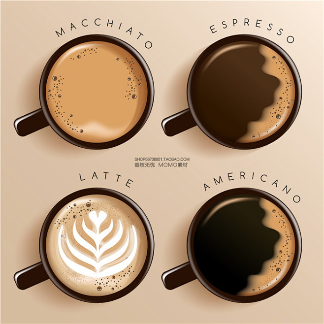 a2863矢量卡通咖啡拉花抹茶俯拍图案ai设计素材淘宝网