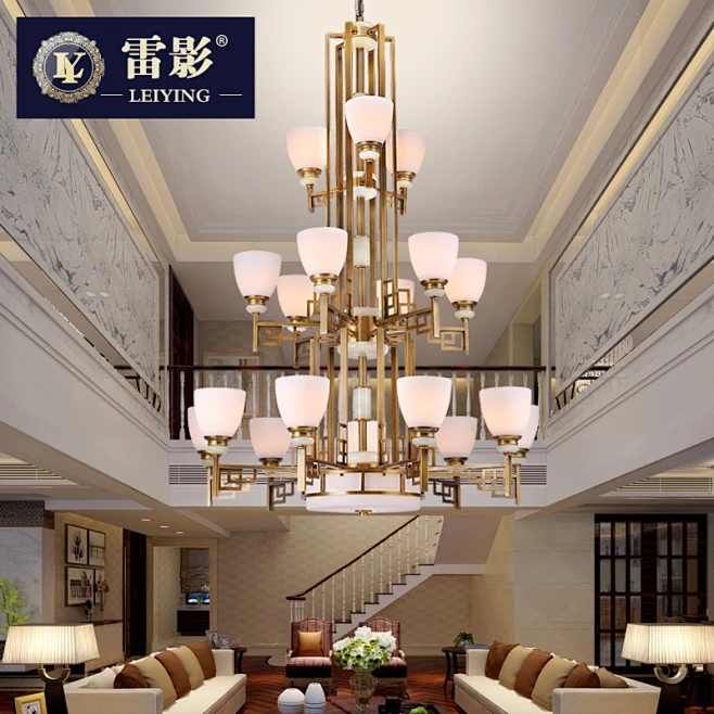 雷影 现代新中式全铜吊灯玉石灯具客厅复式楼别墅楼中楼大吊灯-tmall.com天猫图片_中式云石灯具图片素材-花瓣网