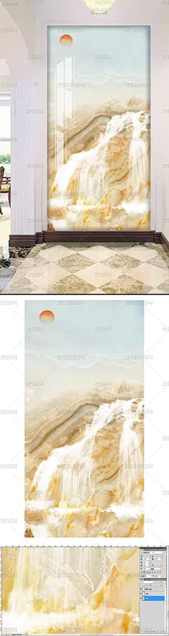 大理石纹玄关背景墙高山流水石材玄关背景墙