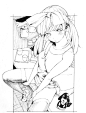一组动漫萌妹子黑白线稿插画丨画师 石田裕揮 ​​​​