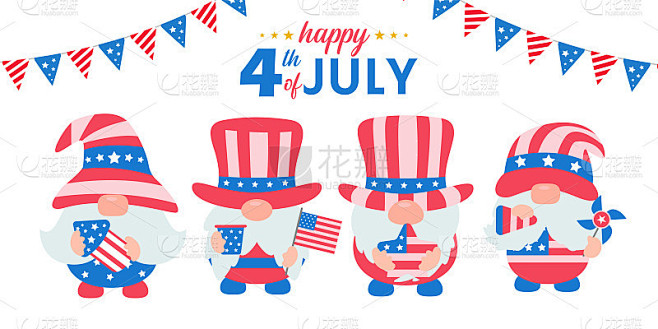 7月4日。地精们穿着美国国旗的服装庆祝独...