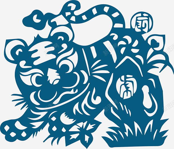 手绘老虎剪纸矢量图 元素 免抠png 设...