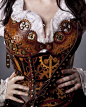 steampunk leather corset and bra with clockwork pattern