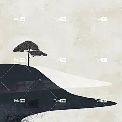 禅宗花园的极简主义壁画，优雅的景观海报