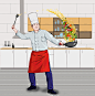 卡通厨师烹饪炒菜厨房人物插画
