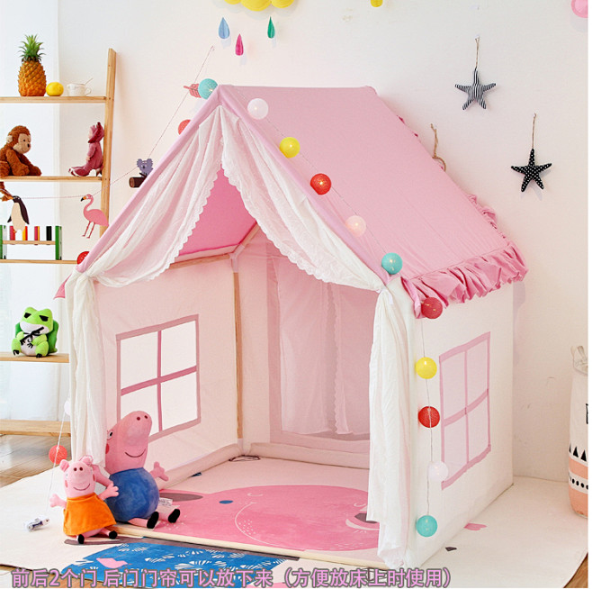 儿童室内纯棉帐篷实木游戏屋蕾丝公主城堡分...