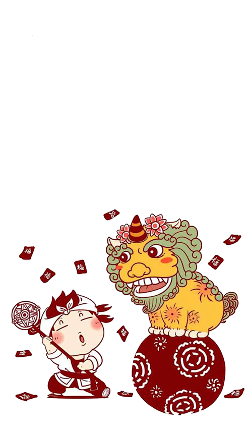 国风新年春节彩色舞狮舞龙装饰美化海报元素...
