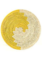 Geometric Sun Oversize Trivet                            Crafted by local women living in the West African nation of Senegal, this trivet is constructed using local 'njodax' grass and plastic often recycled from rugs and prayer mats.  Millet grass and pla