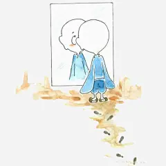 镜子免抠素材_新图网 https://ixintu.com 小和尚 插画 脚印 镜子
