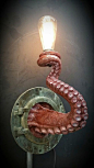 Beautiful Realistic Nautical Tentacle Porthole Wall Sconce  #baselamp #concept #edison #lightbulb #nautical #sconce #steampunk #wallmouted #vintage  - This unique nautical wall lamp is handmade and painted to order. Lifelike and life-sized, it will light 