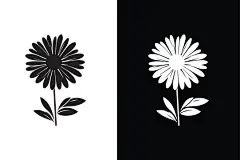 图源免费EPS文件 |黑白雏菊花朵图标。雏菊花朵图标黑色白色背景下的剪影