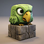 其中包括图片：Colma.do - Home Decor & Gift Store: a cube stone carved with a parrot&#;039s head, front view...