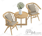 新中式浅色木质圆形茶几绿植米色软垫镂空条纹休闲椅桌椅组合