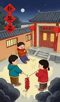 春节小朋友矢量插画图形