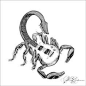 "Loud and Deadly" drawing by Master penman Jake Wiedman. Clever anthropormorphia #scorpio