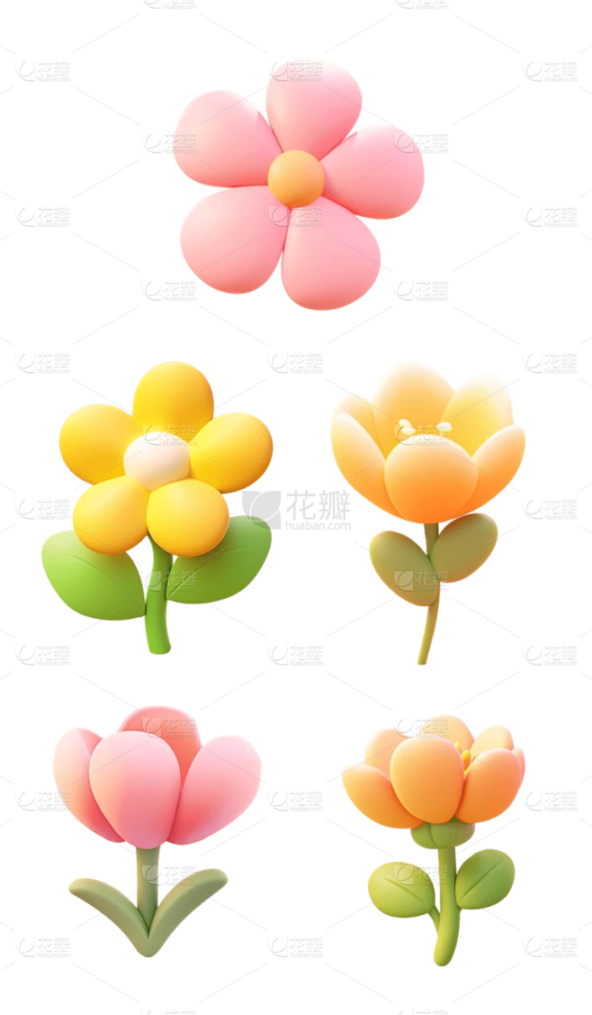 花瓣素材_素材组合-通用软3D立体彩色花朵花卉元素贴纸素材_193378790素材-花瓣网