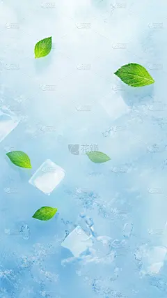 花瓣素材_夏天套系实景冰块蓝色清新背景图片素材_193469578