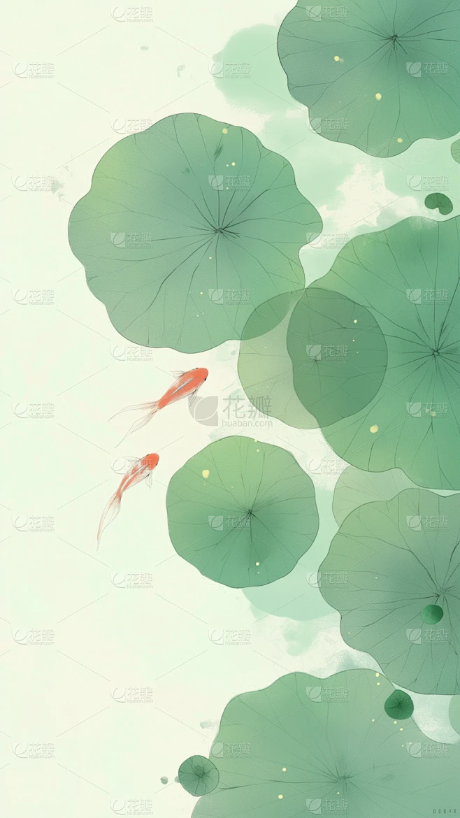 花瓣素材_夏日中国风-荷塘锦鲤水墨晕染淡彩背景图片_193630837素材-花瓣网