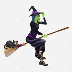 卡通女巫和魔法扫帚 魔法扫帚 元素 免抠png 设计图片 免费下载 页面网页 平面电商 创意素材