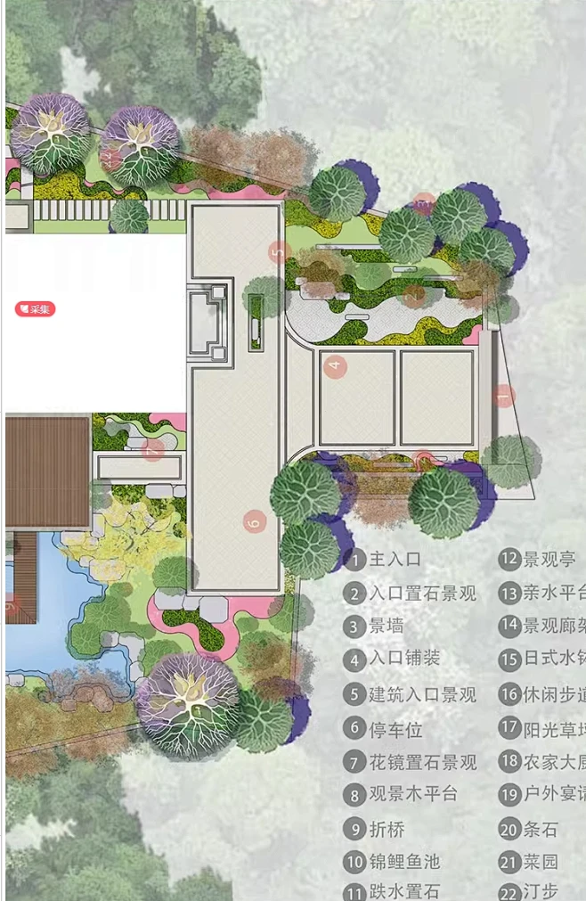 淡雅风庭院景观彩平图psd免扣素材小清新私家花园彩平制作ps素材-花瓣网