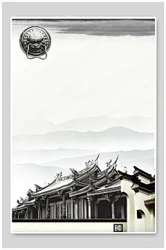 手绘清新高端大气创意黑白国风背景