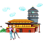 国潮建筑插画PNG
