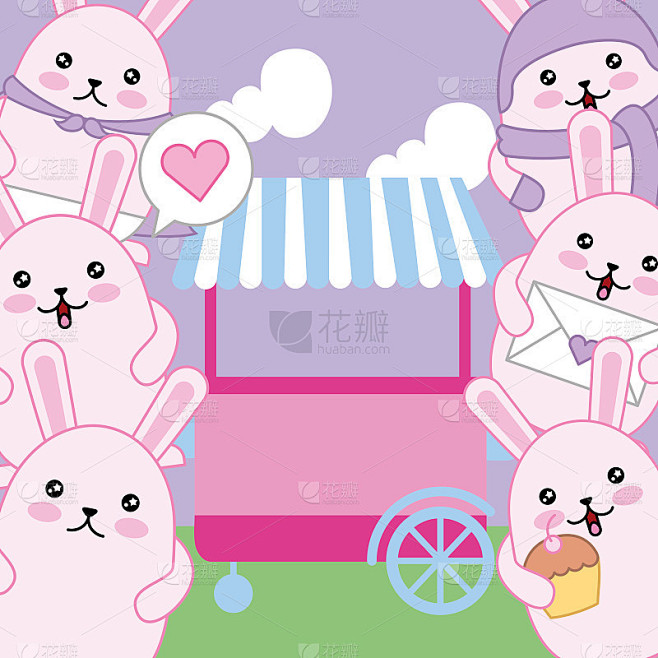可爱的小兔子与亭子卡哇伊人物
