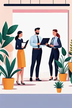 科技金融扁平风商务办公场景插画