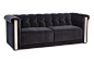 Tufted Sofa DN9237 : This Tufted Sofa features brass metal arm plates and maple wood legs.