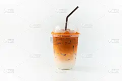 冰,白色背景,稻草,褐色,一次性杯子,奶茶,饮料,茶,寒冷,暗色