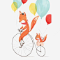 狐狸png免抠素材_新图网 https://ixintu.com 狐狸 自行车 气球 绘本 儿童 插画 卡通 手绘 文艺 清新